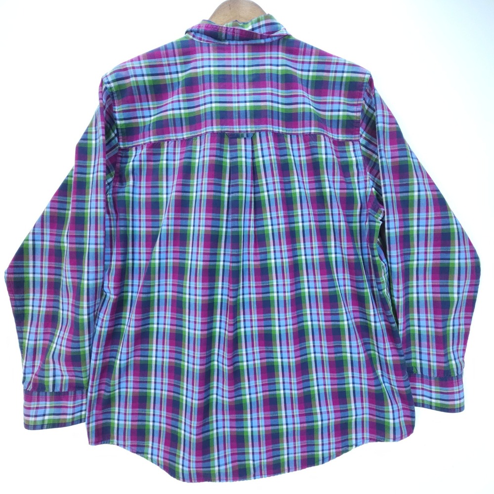 Chaps Plaid Shirt Mens Large Purple Green Skate Streetwear Button Down Easy Care - Picture 2 of 7